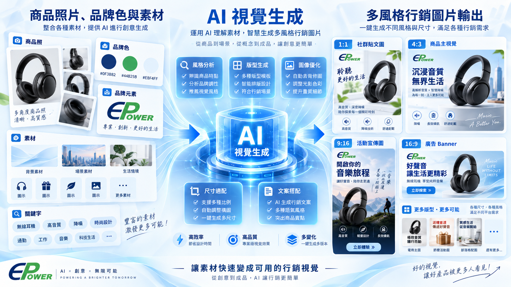 AI生成多尺寸商品行銷圖片與品牌視覺素材