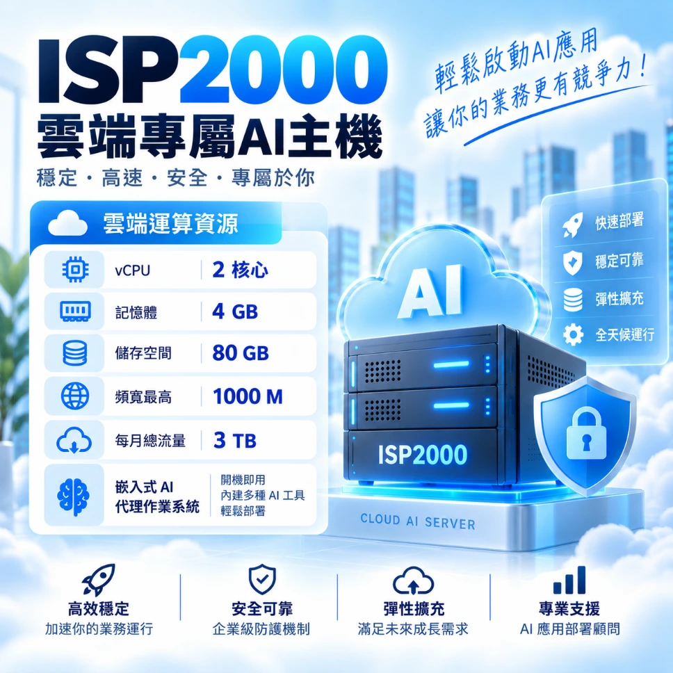 ISP2000 雲端專屬AI主機 (月繳)