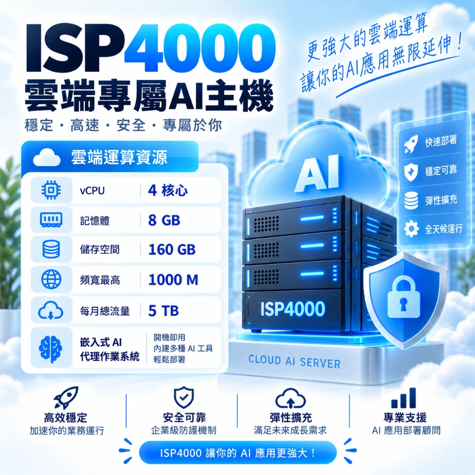 ISP4000 雲端專屬AI主機 (月繳)
